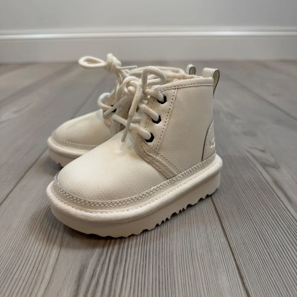 UGG Neumel II Toddler Size 6 Boots Off White Leather Lace Up Side Zip 1017320T